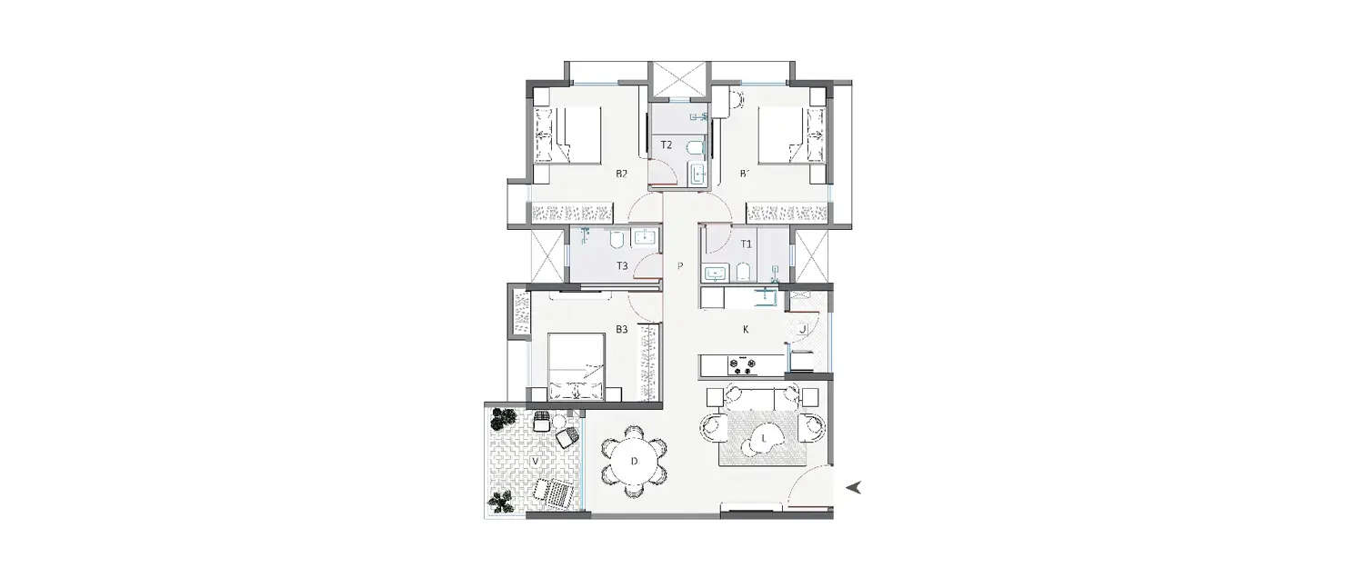 Floor plan for 3 BHK