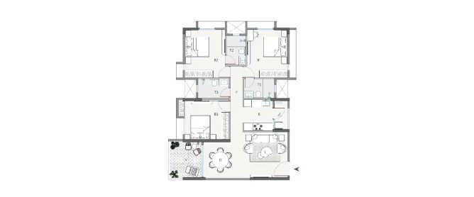 Purti Tatsam Rajarhat - Floor plan 3 BHK 1451 Sq.ft