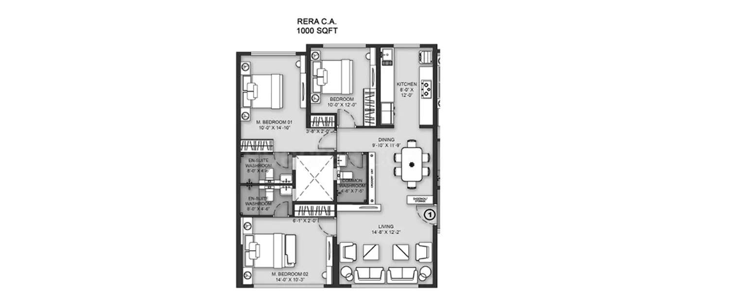 Floor plan for 3 BHK