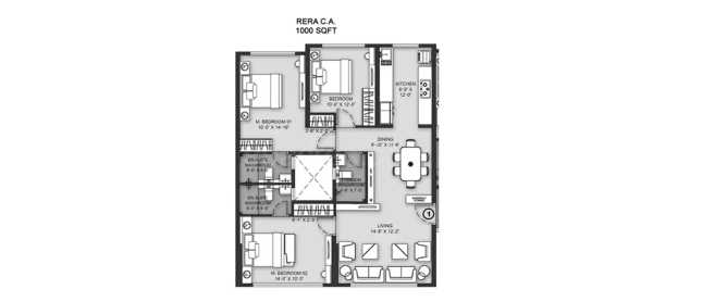 Aaradhya One Earth Ghatkopar - Floor plan 3 BHK 1000 Sq.ft