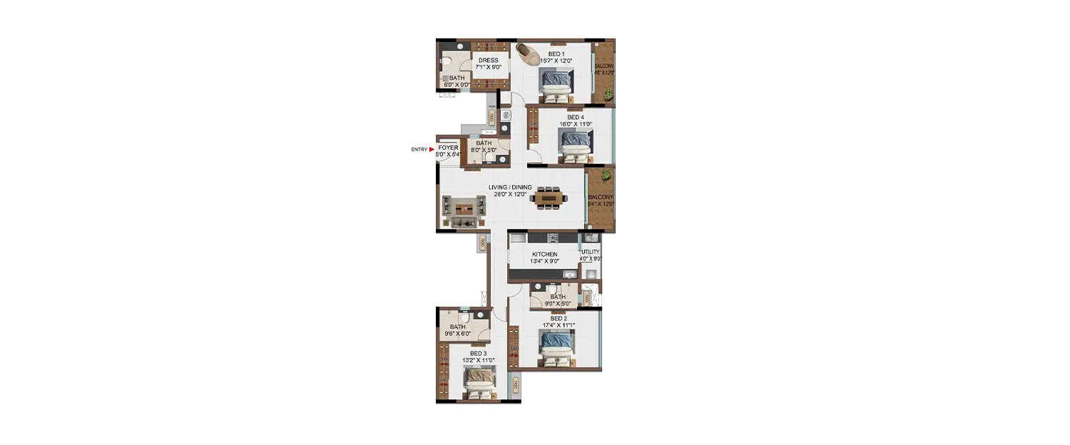 Floor plan for 4 BHK