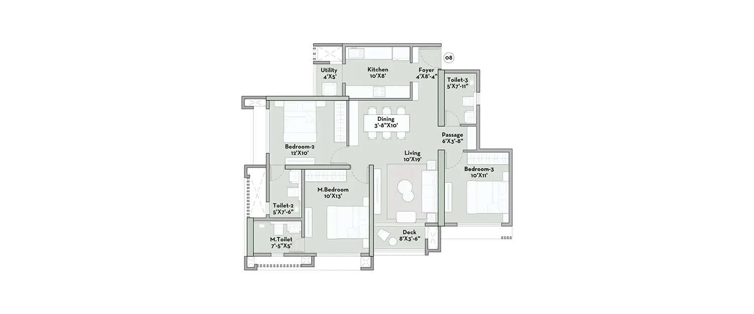 Floor plan for 3 BHK