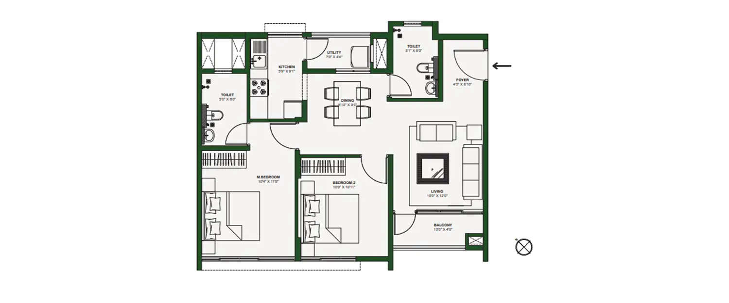 Floor plan for 2 BHK