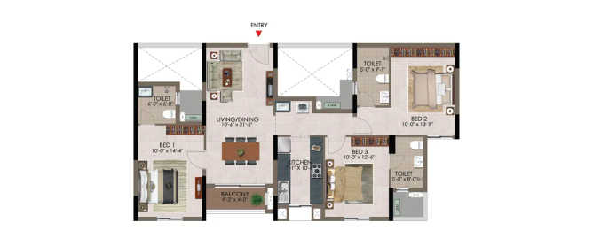 Casagrand Athens Mogappair - Floor plan 3 BHK 1529 Sq.ft