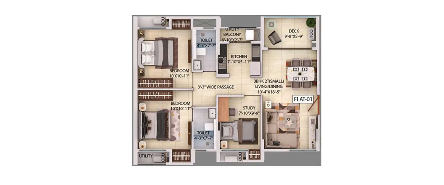 Floor plan for 3 BHK