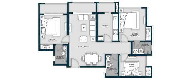 Aaradhya High Park Mira Bhayandar - Floor plan 3 BHK 961 Sq.ft