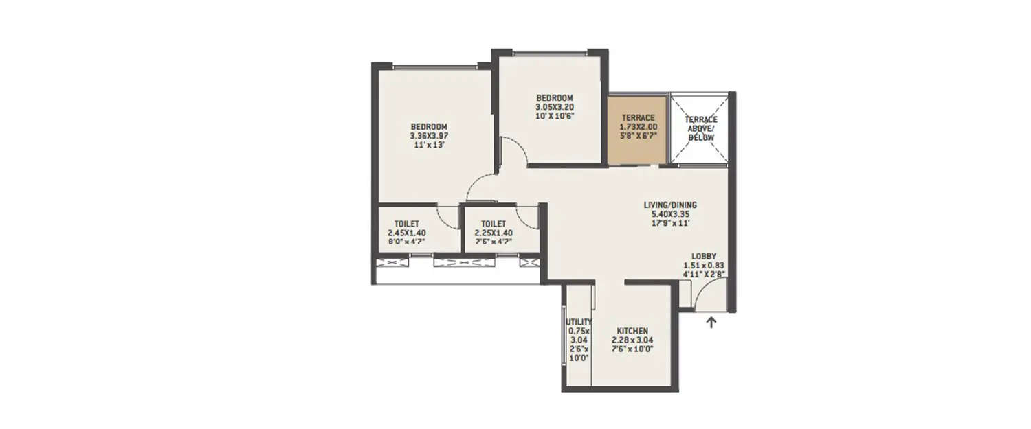 Floor plan for 2 BHK