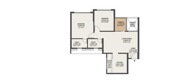 VTP Pegasus Kharadi - Floor plan 2 BHK 720 Sq.ft