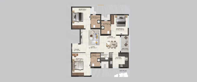 Radiance Eternity Oggiyamduraipakkam - Floor plan 3 BHK 1919 Sq.ft