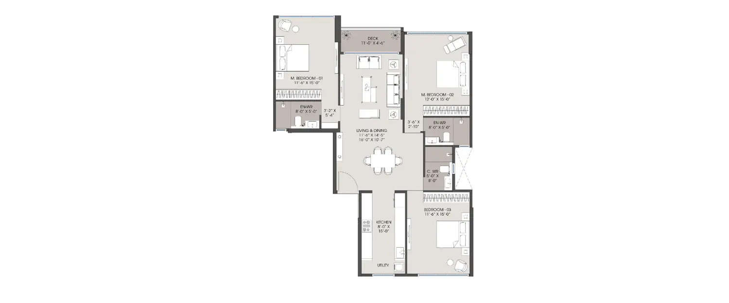 Floor plan for 3 BHK