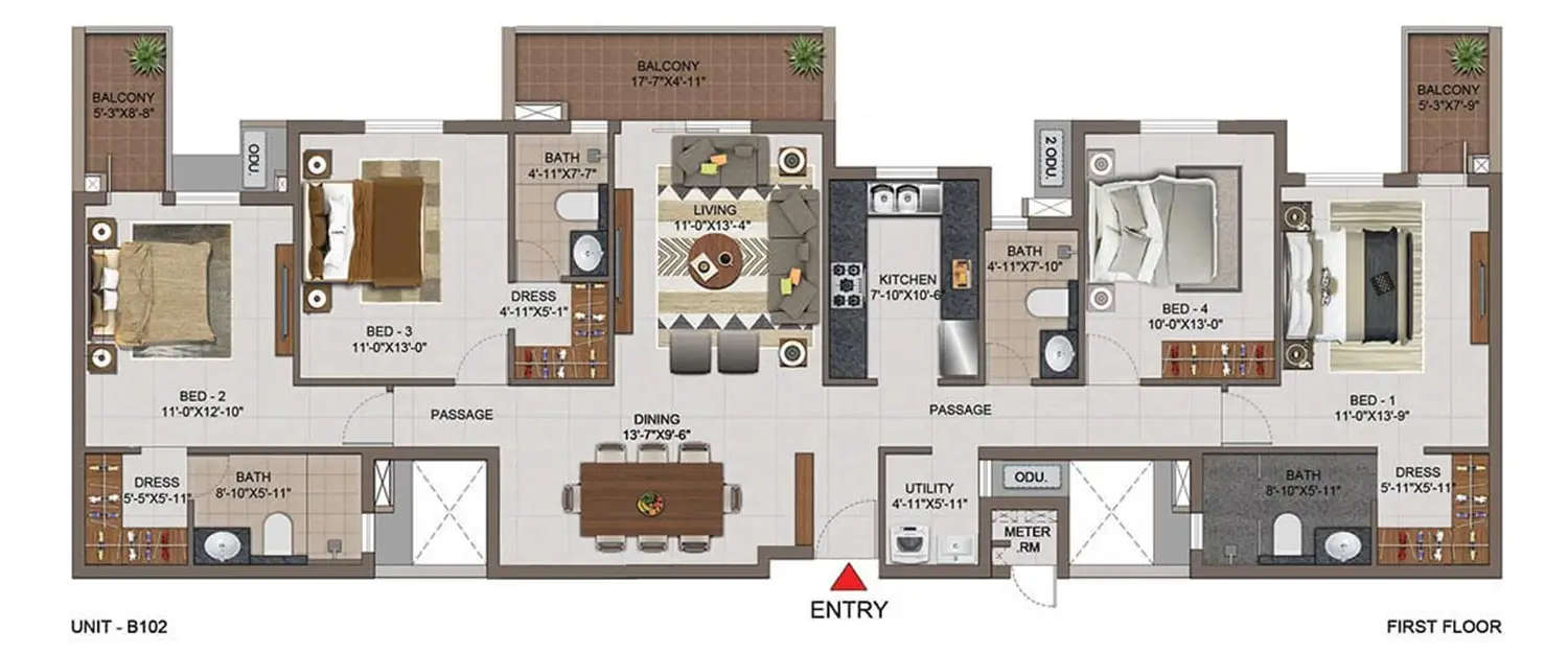 Floor plan for 4 BHK