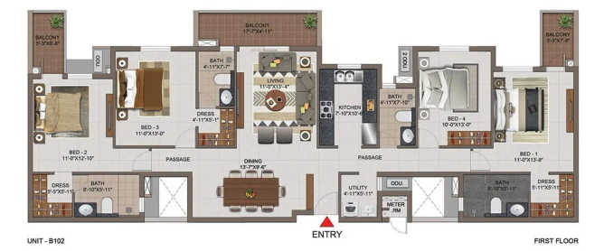 Casagrand Utopia Manapakkam - Floor plan 4 BHK 2545 Sq.ft