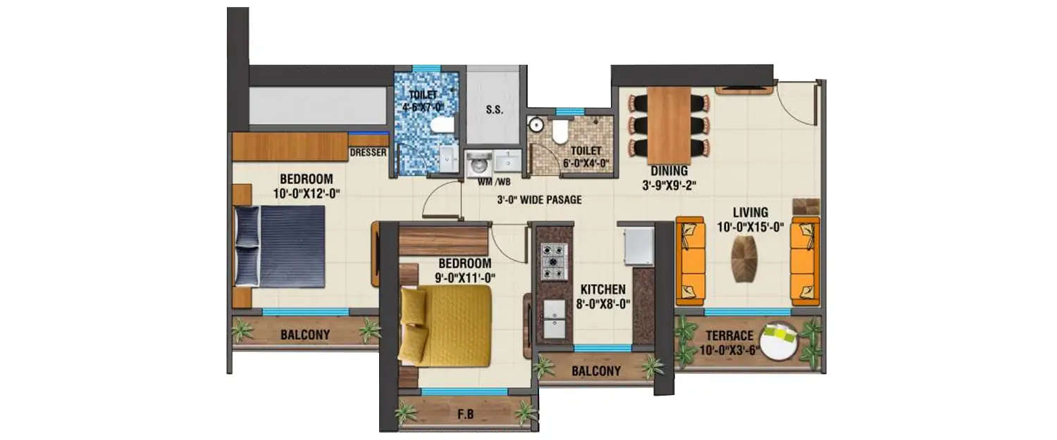 Floor plan for 2 BHK