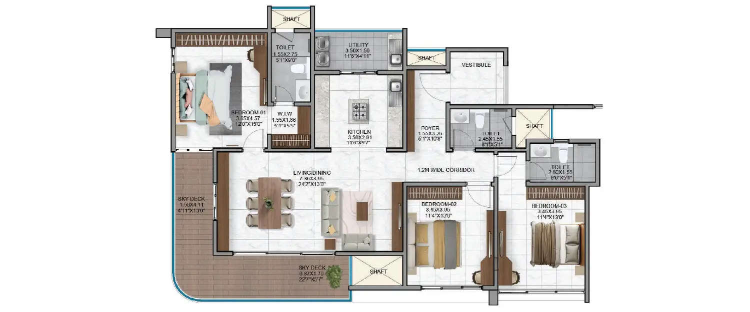 Floor plan for 3 BHK
