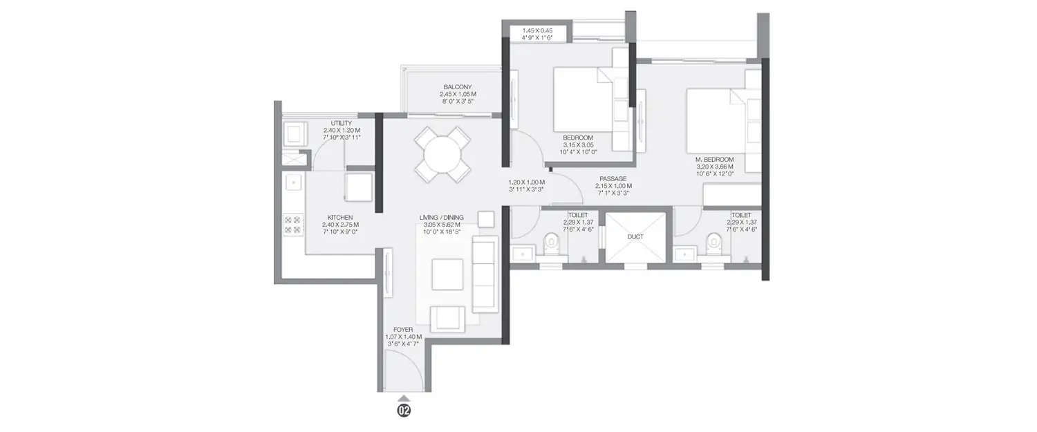 Floor plan for 2 BHK