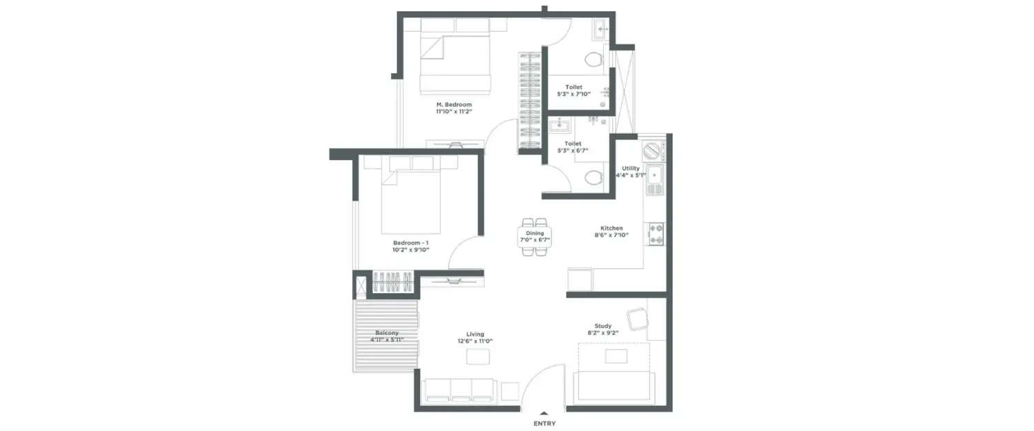 Floor plan for 2.5 BHK