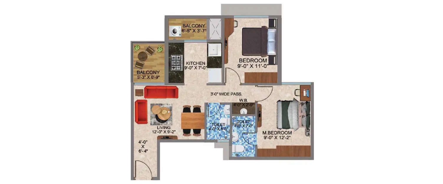 Floor plan for 2 BHK
