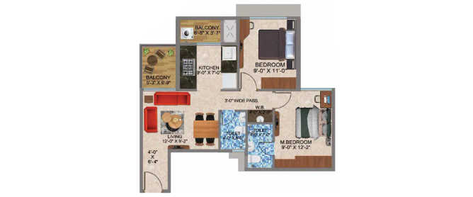 Arihant Sports City Taloja - Floor plan 2 BHK 578 Sq.ft