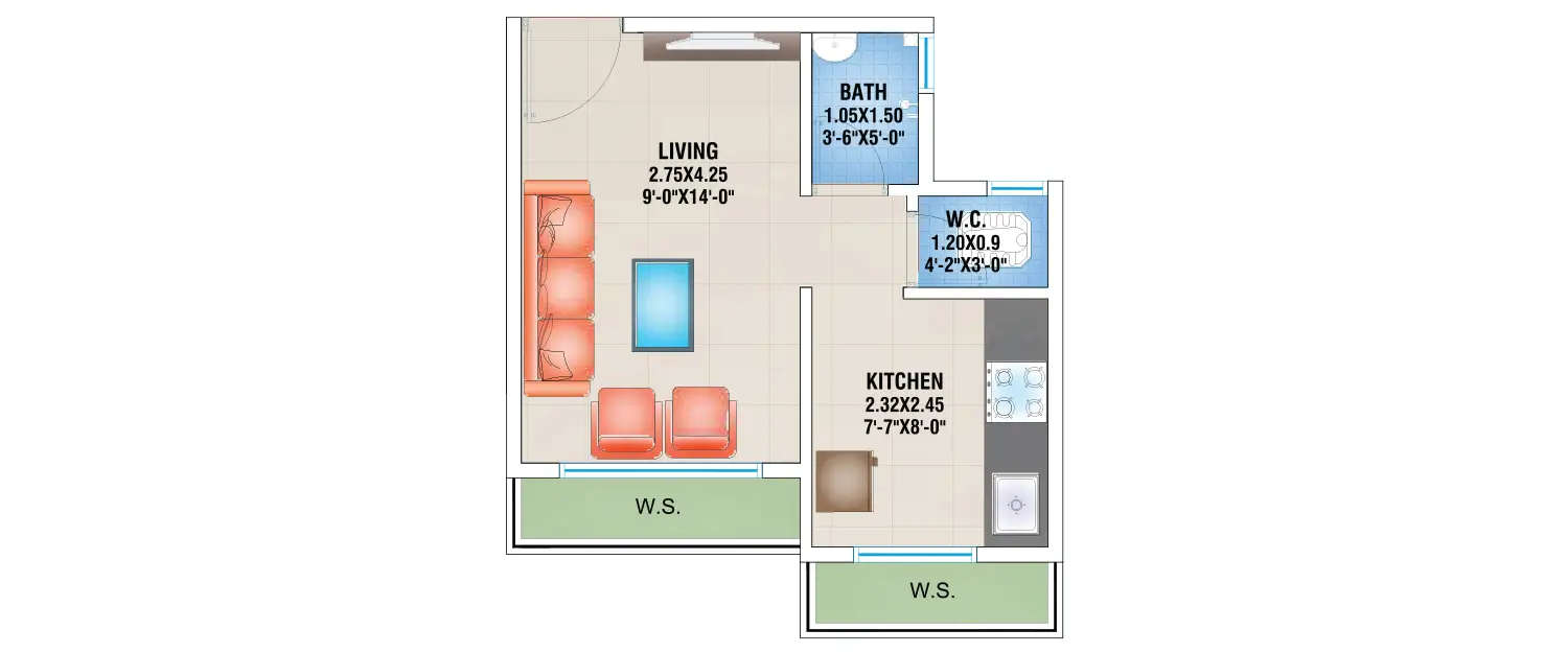 Floor plan for 1 RK