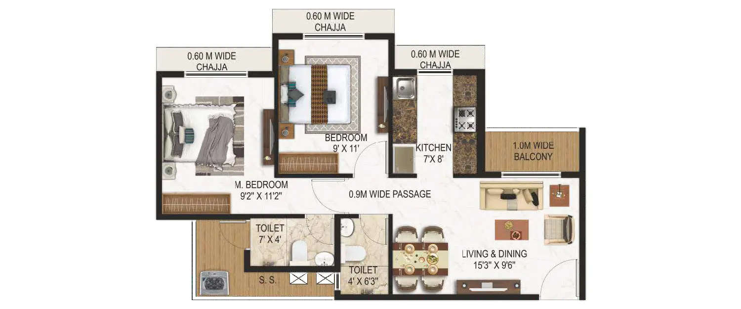 Floor plan for 2 BHK