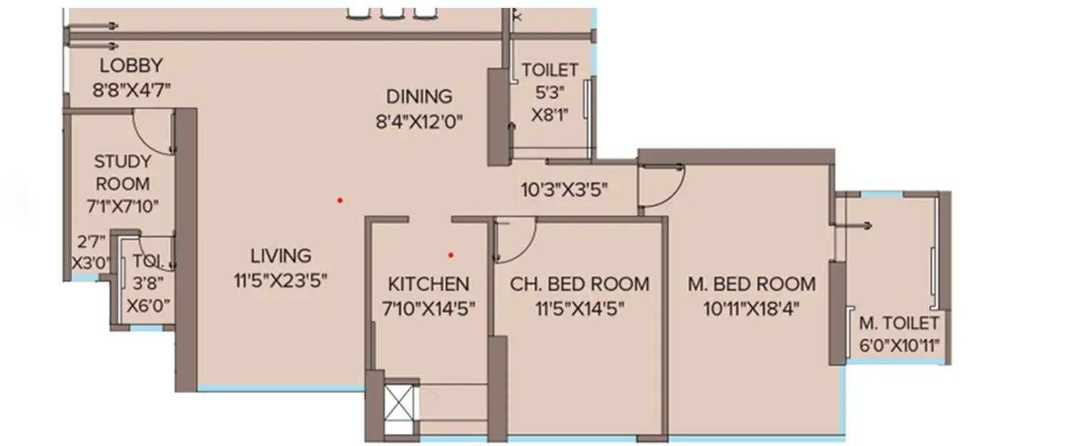 Floor plan for 2 BHK