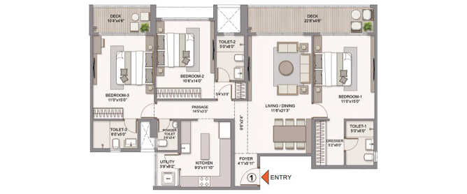 Chandak Vansham Vile Parle - Floor plan 3 BHK 1370 Sq.ft