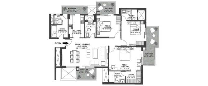 Godrej Nature Plus Sector 33 Gurgaon - Floor plan 3 BHK 1929 Sq.ft