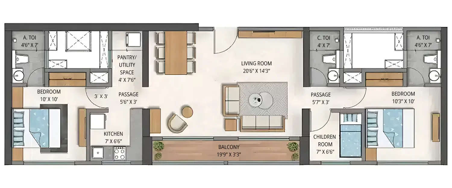 Floor plan for 2.5 BHK