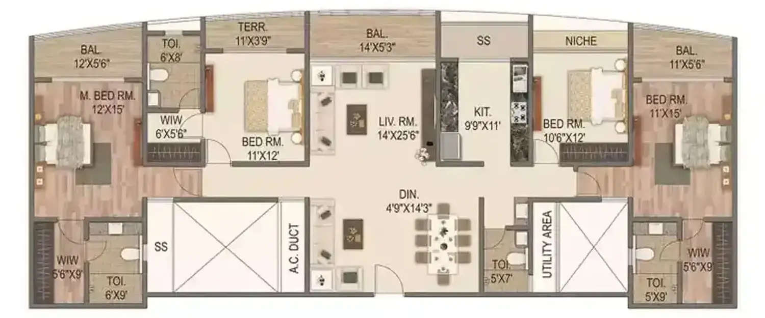 Floor plan for 4 BHK
