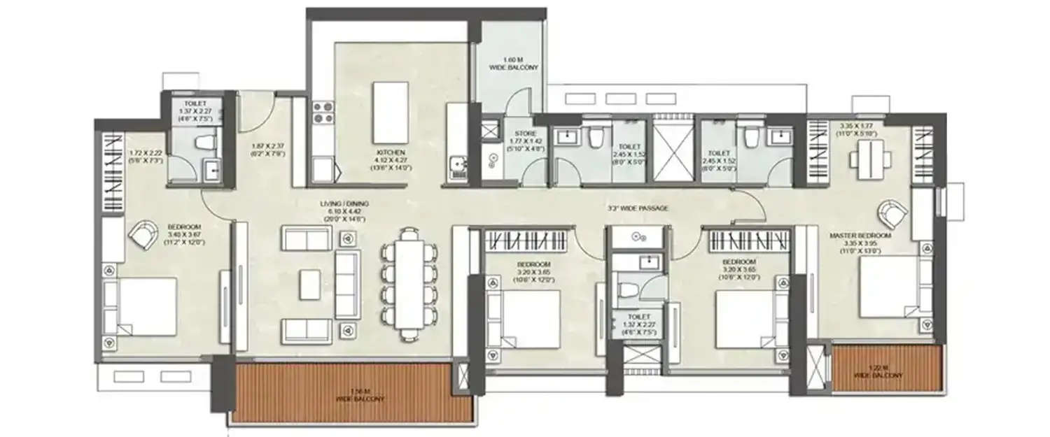 Floor plan for 4 BHK