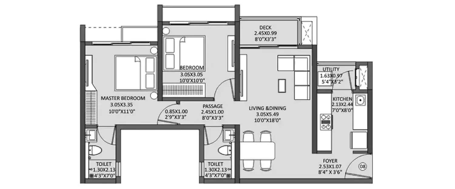 Floor plan for 2 BHK