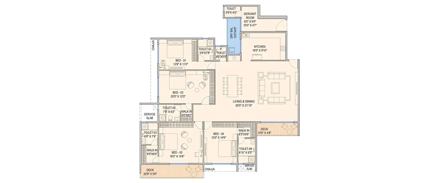 Floor plan for 4 BHK