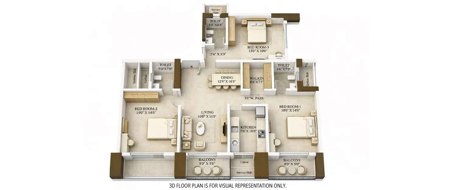 Floor plan for 3 BHK