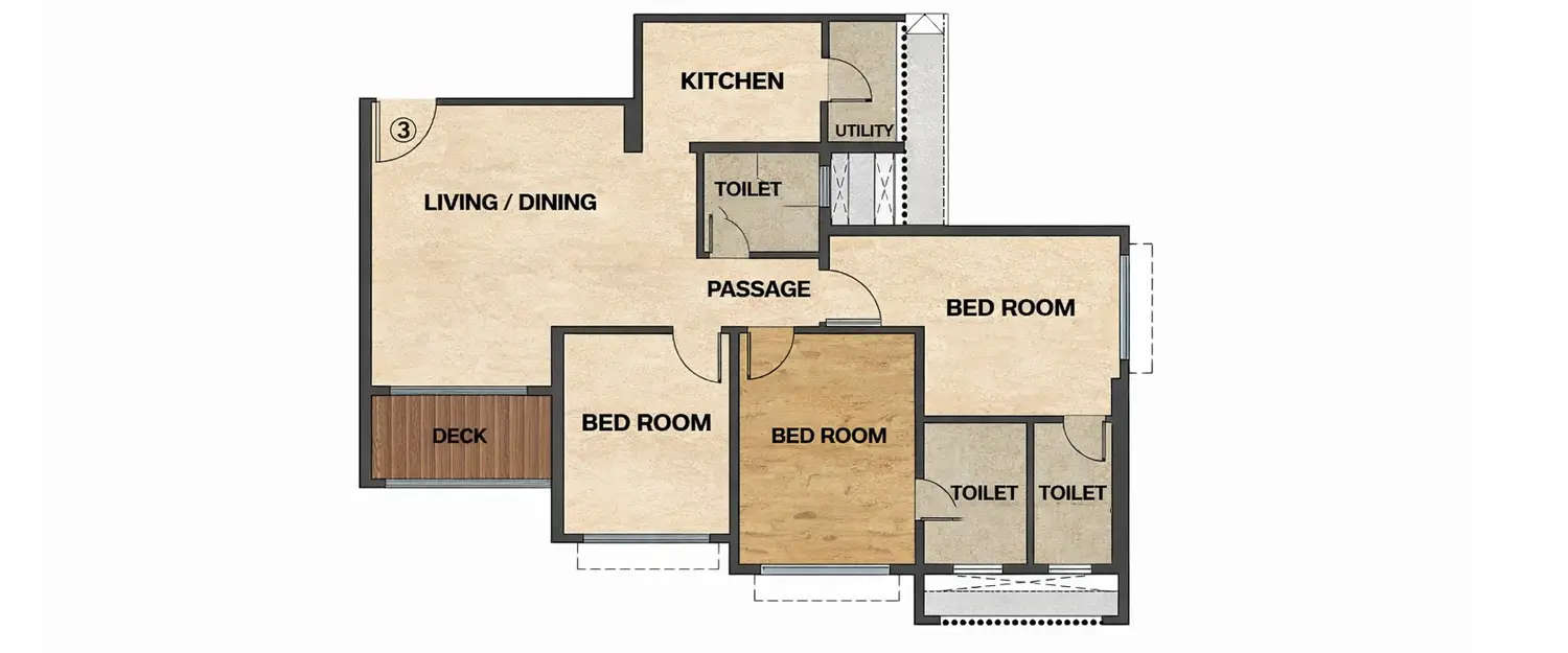 Floor plan for 3 BHK