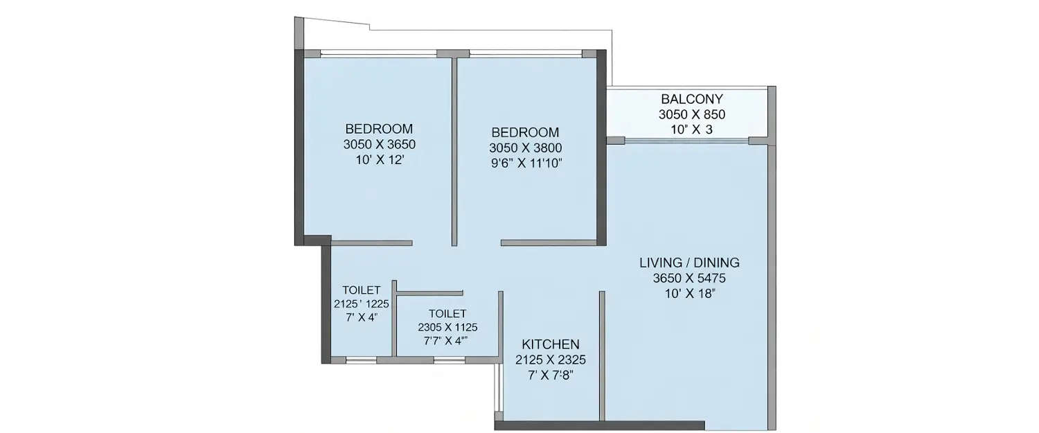 Floor plan for 2 BHK