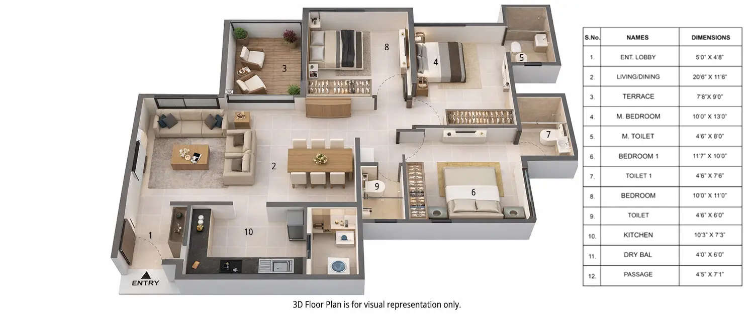 Floor plan for 3 BHK