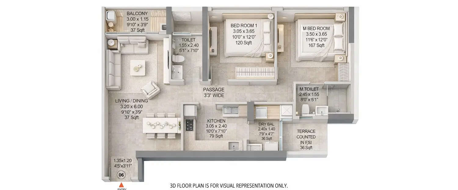 Floor plan for 2 BHK
