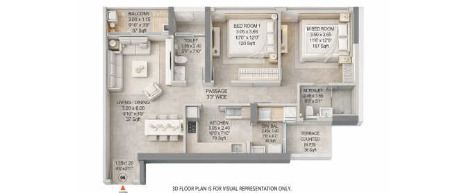 Godrej Vistas Vikhroli - Floor plan 2 BHK 844 Sq.ft