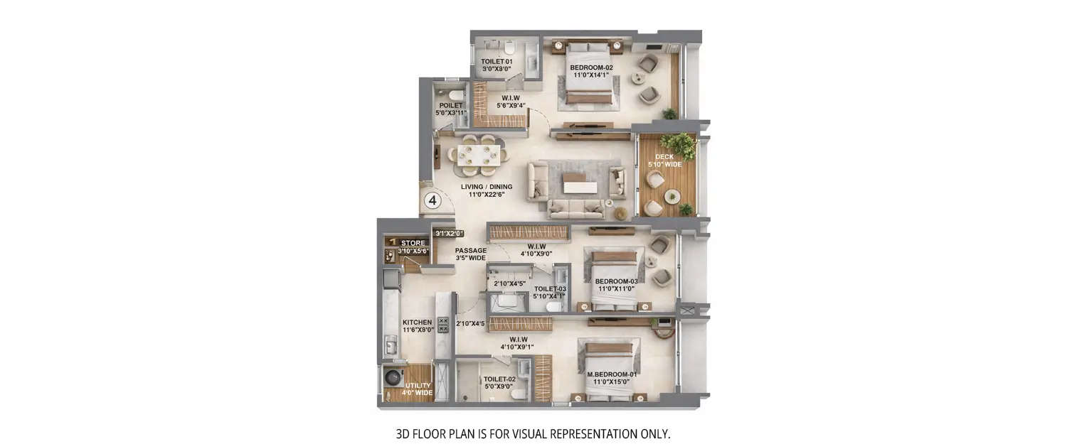 Floor plan for 3 BHK