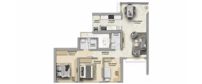 Runwal Codename Bewise Balkum - Floor plan 3 BHK 918 Sq.ft