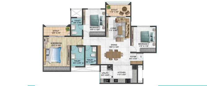 Sumadhura Epitome Rachenahalli - Floor plan 3 BHK 1785 Sq.ft