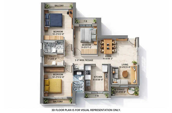 Arihant Aalishan Kharghar - Floor plan 3 BHK 923 Sq.ft