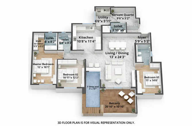 Bramhacorp Sun Valley Bavdhan - Floor plan 3.5 BHK 1703 Sq.ft
