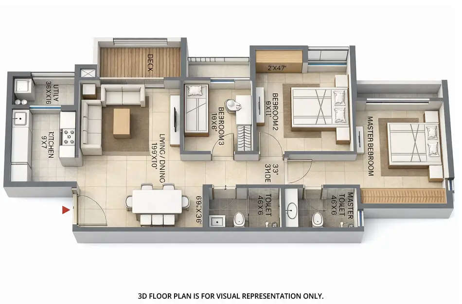 Floor plan for 3 BHK