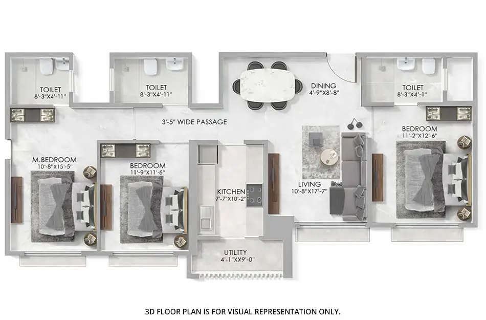 Floor plan for 3 BHK