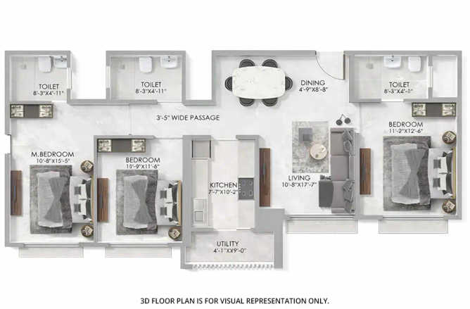 Ajmera Manhattan Wadala - Floor plan 3 BHK 977 Sq.ft