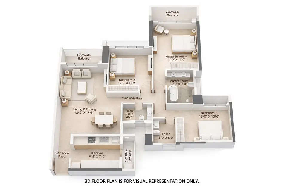 Floor plan for 3 BHK