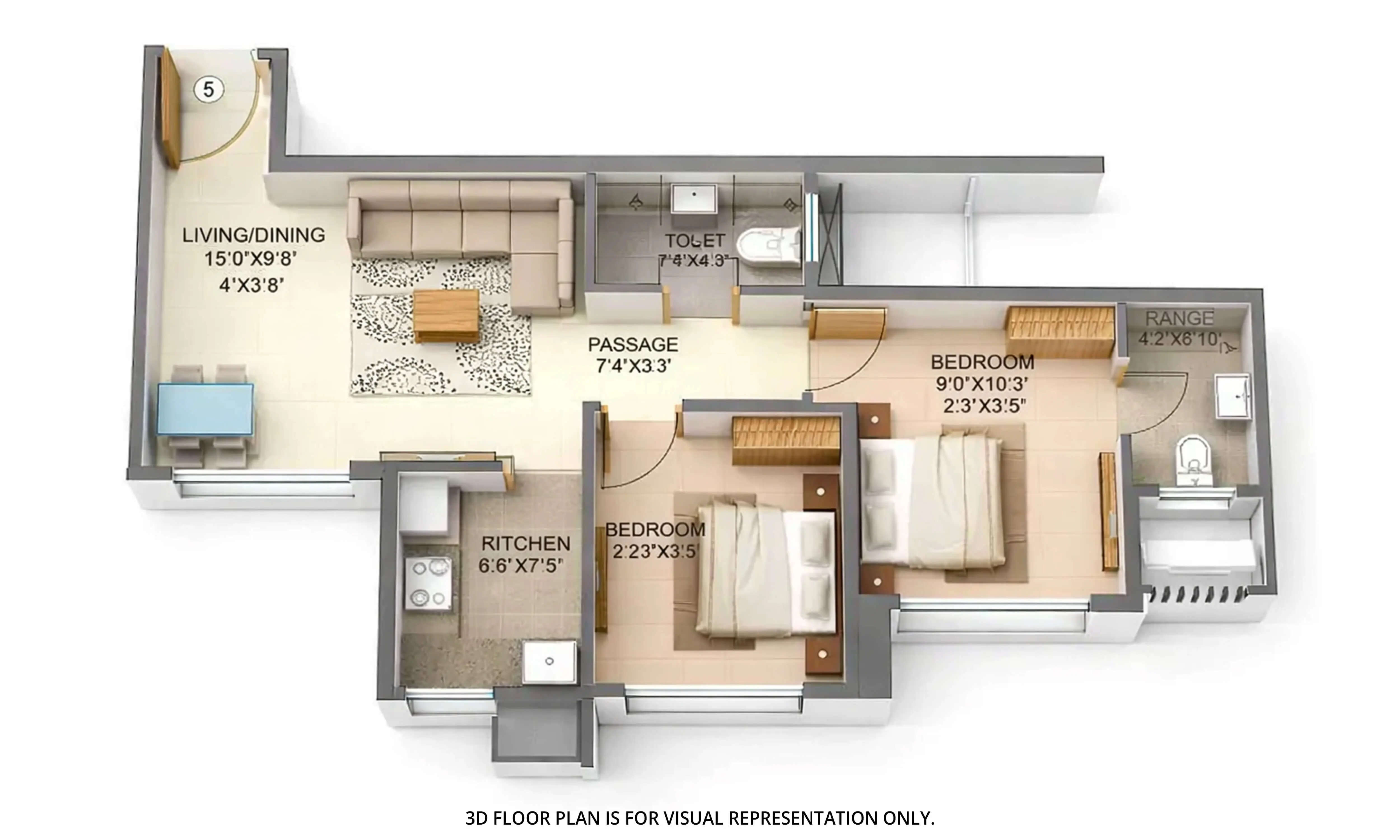 Floor plan for 1.5 BHK