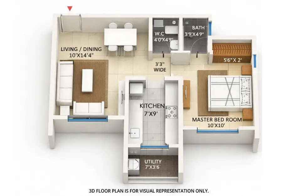 Floor plan for 1 BHK