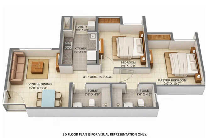 Lodha Palava Dombivali - Floor plan 2 BHK 585 Sq.ft